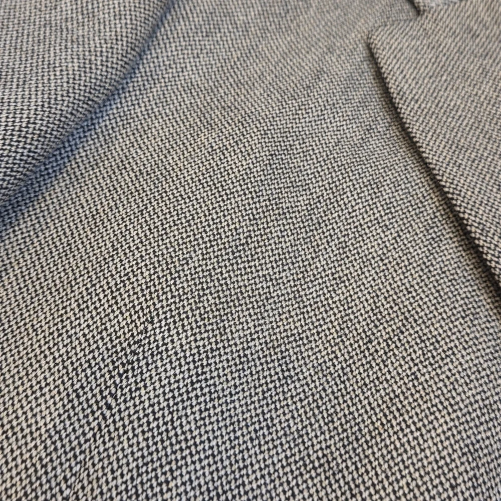 VTG Tweed Jacket L Black Beige Herringbone 100% Lambs Wool Blazer Sport Coat 44R - Picture 7 of 16